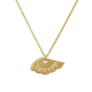 Handmade gold-plated silver eye-wing necklace engraved with delicate lines — a talisman of light and protection