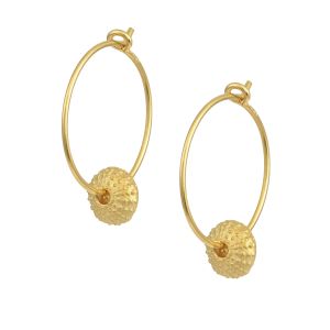 Gold-plated silver 925 hoop earrings with small sea urchin element, handmade by Chase the Sun Boho Luxe Jewellery.