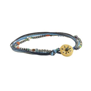 Handmade bracelet with cut-out sun charm in 925 silver or gold-plated 925 silver, semi-precious stones, hematite and waxed cord, boho luxe jewellery by Chase the Sun