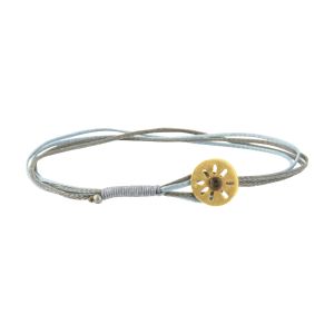 Handmade bracelet with cut-out sun charm in 925 silver or gold-plated 925 silver, tied with waxed cord, boho luxe jewellery by Chase the Sun