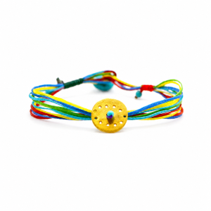 Colourful handmade evil eye talisman bracelet with waxed threads and a gold plated Silver 925 eye element from the Evil Eye Collection by Chase the Sun Boho Luxe Jewellery