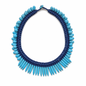 Limited Edition Statement Necklace on Hand-Knotted Macramé Base with Turquoise Chaolite