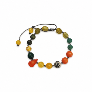 Χειροποίητο βραχιόλι Rosario Limited Edition με Jade, Αχάτη, Κοράλλι και Ίασπι σε αυξομειούμενο μακραμέ κορδόνι.